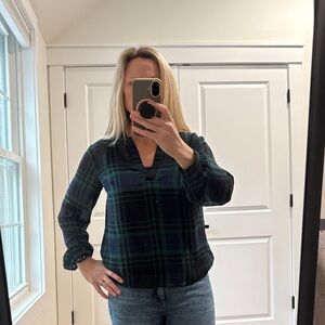 A New Day Dark Plaid V-Neck Blouse